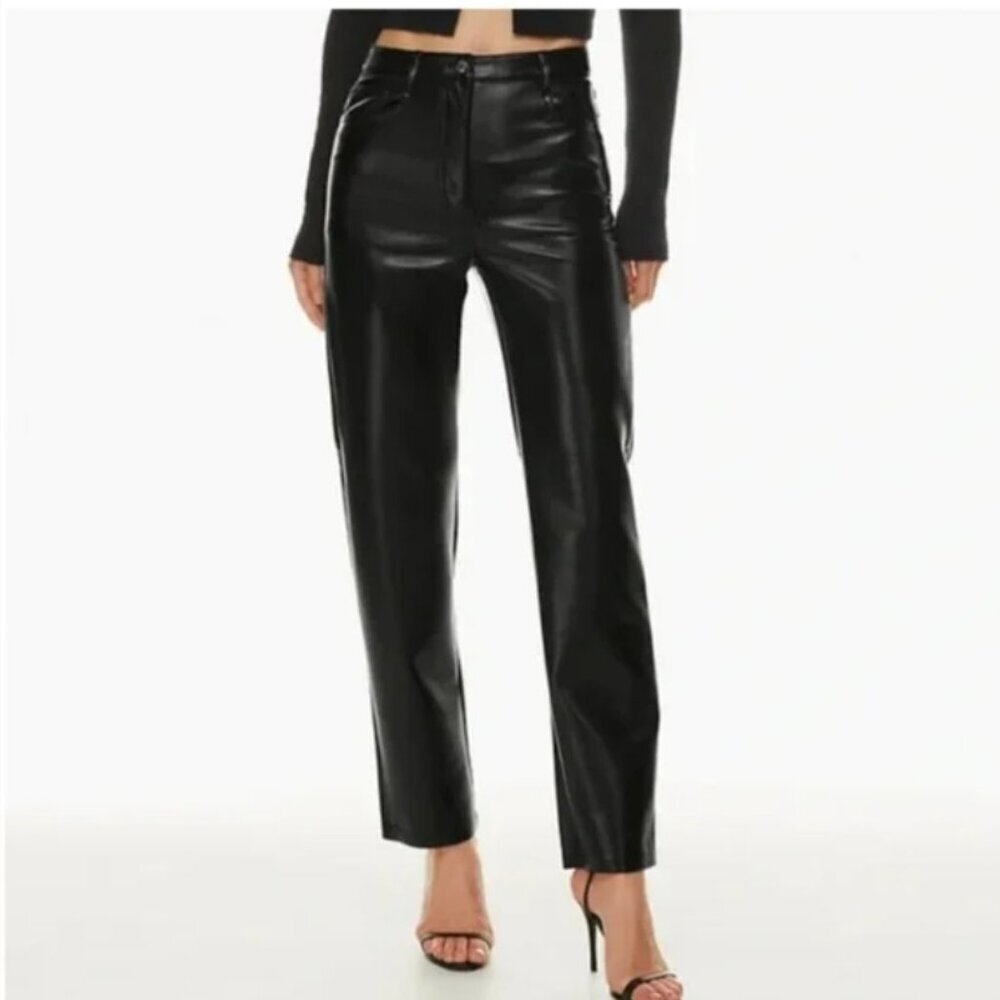 Aritzia Wilfred The Melina Black Vegan Leather Straight Leg Pants Sz 6